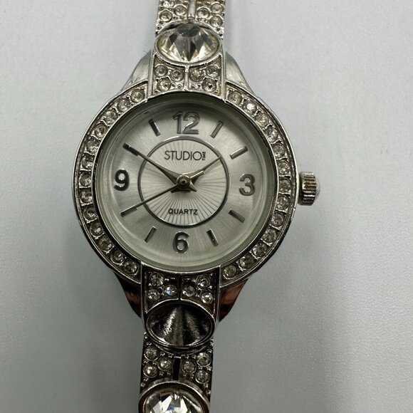 3/$30 Studio Time Watch Women Silver Tone Rhinestone Accent Bracelet  7" - Picture 4 of 15